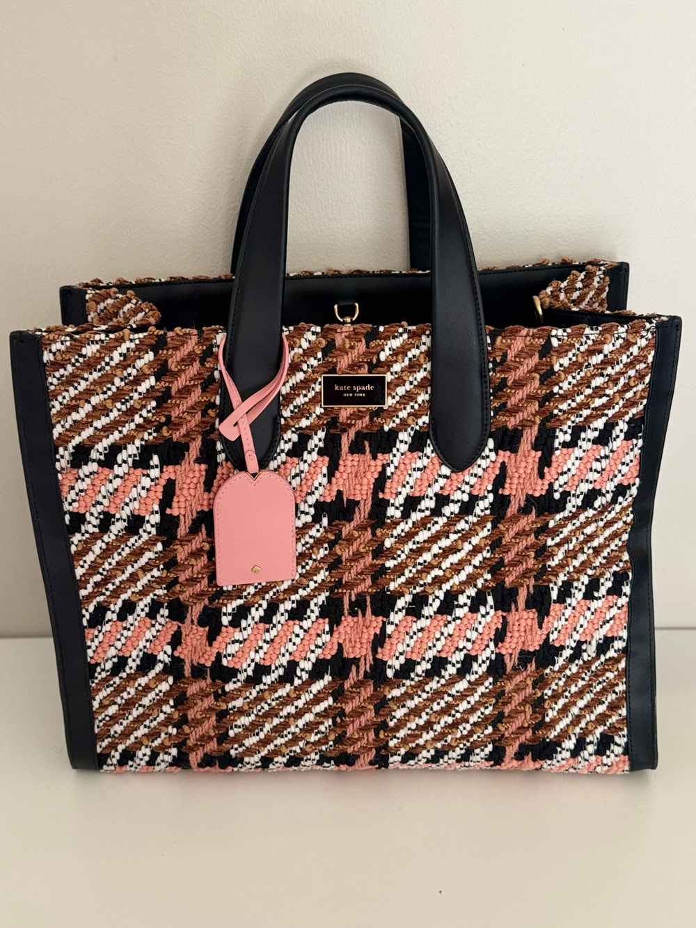 Kate Spade manhattan plaid woven tote large with wallet